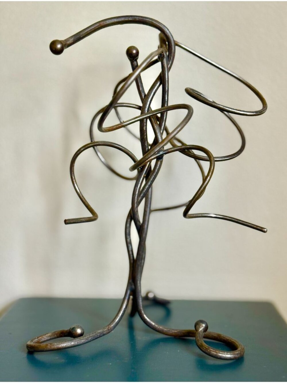 Vintage Hand Forged Brutalist Iron 3 Wine Bottle Holder / One Of A Kind
